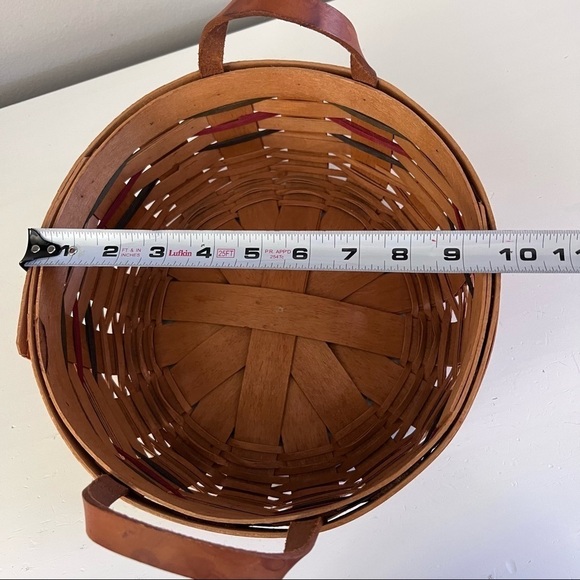 LONGABERGER WOVEN TRADITIONS 10" DARNING BASKET with 2 LEATHER LOOP HANDLES 1995 - Picture 10 of 10